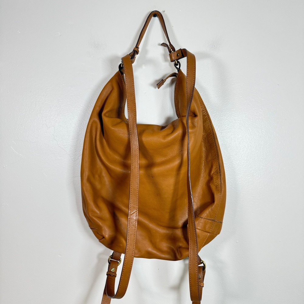 Zara Woman Convertible Slouchy Pebbled Leather Hobo Backpack Size Large Tan